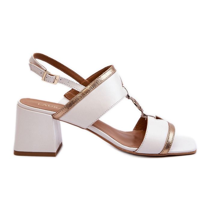 Elegante Ledersandalen auf einem Block Laura Messi 2768 Weiß