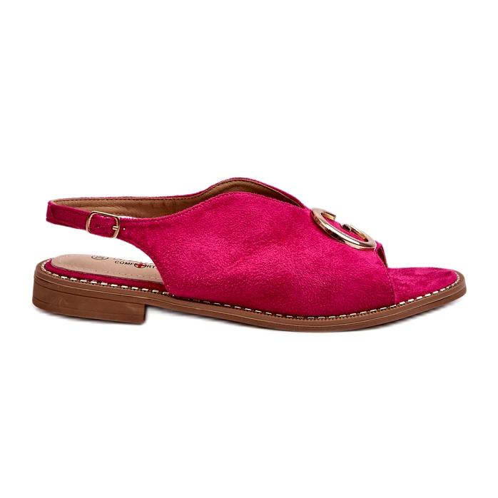 Elegante Damensandalen mit Dekoration aus Öko-Wildleder S.Barski KV27-058 Fuchsia rosa