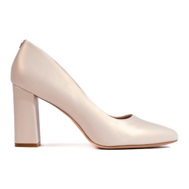 Cremefarbene Pumps mit dickem Absatz von Sergio Leone beige