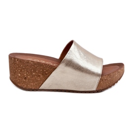 Zazoo 40289 Damen-Flip-Flops aus Leder mit Korkkeil, Gold golden