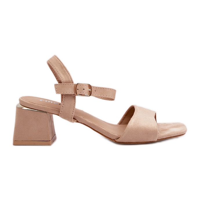 Damen-Sandalen auf Block aus Öko-Wildleder Beige Leisha