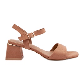 Damen-Sandalen auf Block aus Öko-Wildleder Camel Leisha beige