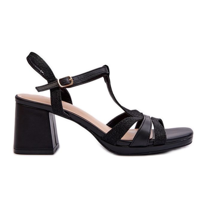 Damen-Sandalen mit hohem Absatz aus Öko-Leder in Schwarz von Lyana