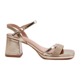 Damen-Sandalen mit hohem Absatz und glänzendem Riemen, goldene Tessata