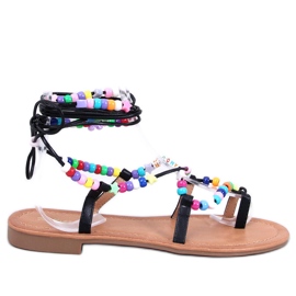 Schwarze römische Sandalen von Maios mit Perlen