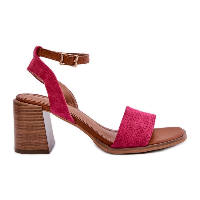 Damen-Sandalen mit hohem Absatz aus Öko-Wildleder in Fuchsia von Ronvia rosa