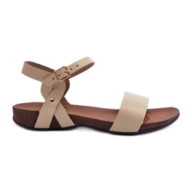 Zazoo 40027 Flache Damen-Ledersandalen, Beige