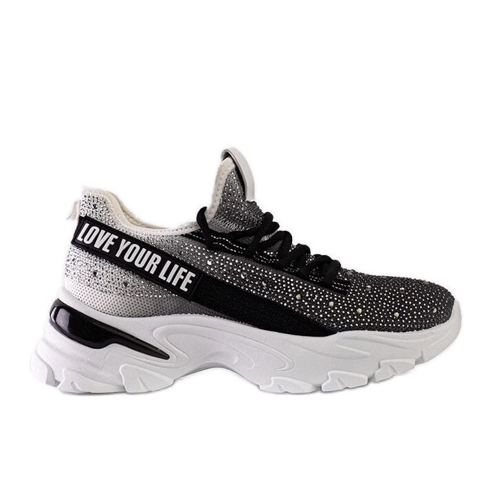 Weiße und graue, glänzende, massive Sneakers von Senai schwarz