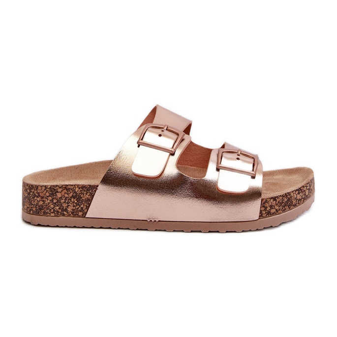 Evento Damen-Flip-Flops auf Korkplattform mit Schnallen, Roségold, Klinesta golden