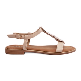 Flache Damensandalen aus Öko-Leder Beige Jeritellia