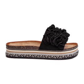 Mit Blumen verzierte Damen-Plateau-Flip-Flops, Schwarz Nodina