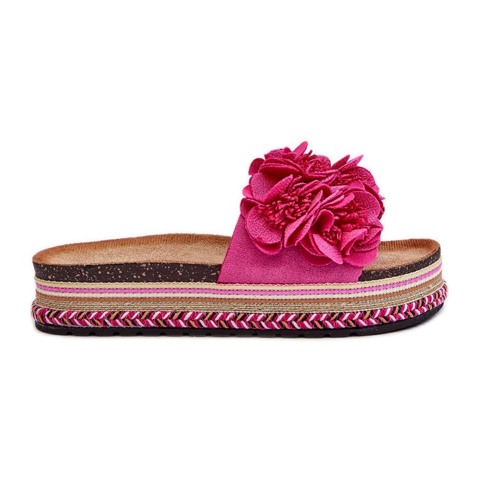 Damen-Plateau-Flip-Flops mit Blumenverzierung Fuchsia Nodina rosa