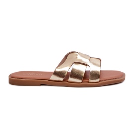 Flache Damen-Flip-Flops aus Öko-Leder, Risamay Gold golden