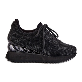 S.Barski Damen-Sneaker mit Keilabsatz, verziert mit Zirkonen D&amp;A MR38-377 Schwarz