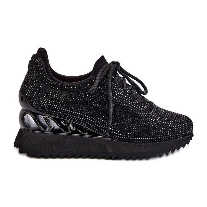 S.Barski Damen-Sneaker mit Keilabsatz, verziert mit Zirkonen D&amp;A MR38-377 Schwarz