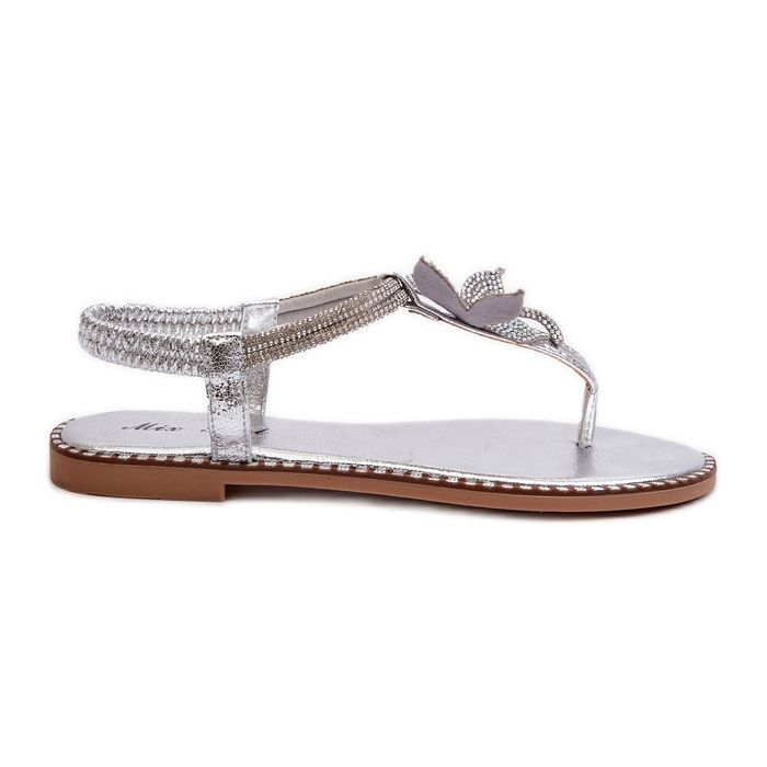 Flache Damensandalen mit dekorativer Blume, Silver Edoni silber-