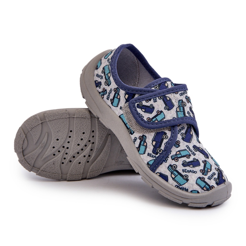 Befado Kinder-Kletthausschuhe 974X529 Grau-Marineblau
