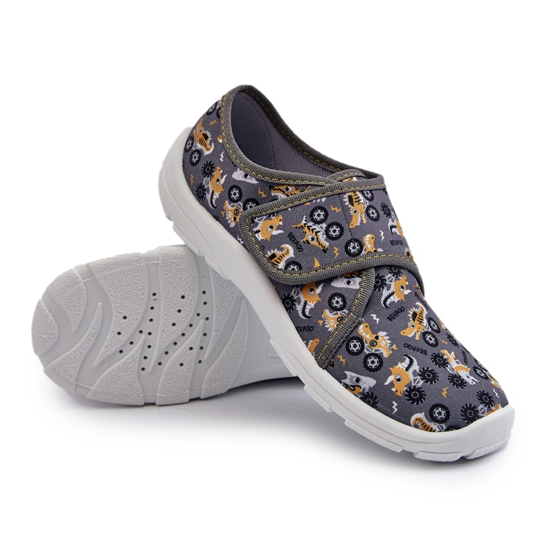 Bequeme Jungenhausschuhe mit Klettverschluss Befado 974Y552 Grau