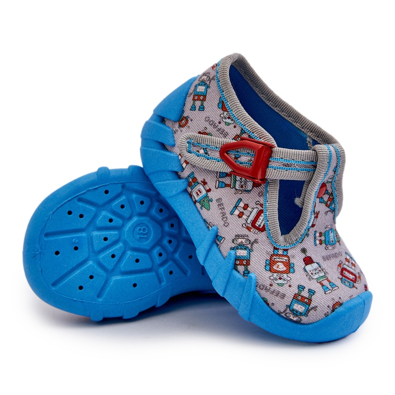 Bequeme Kinderhausschuhe BEFADO 110N483 Blau-Grau