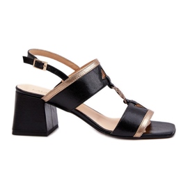 Elegante Ledersandalen auf einem Block Laura Messi 2768 Schwarz