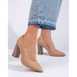 Beige Damenpumps von Sergio Leone mit dekorativem Absatz