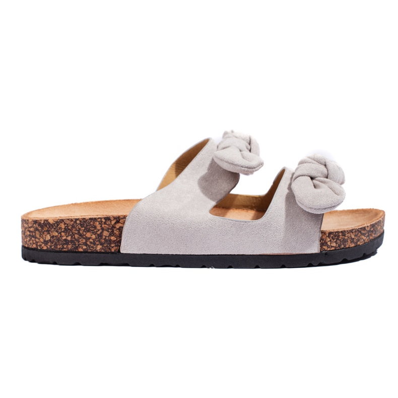 Damenhausschuhe aus grauem Wildleder mit Kork