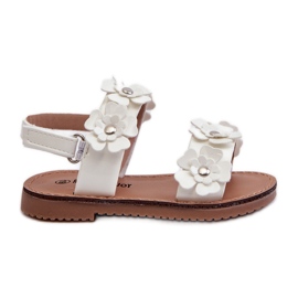 Lackierte, mit Blumen verzierte Kindersandalen, weiße Tinette