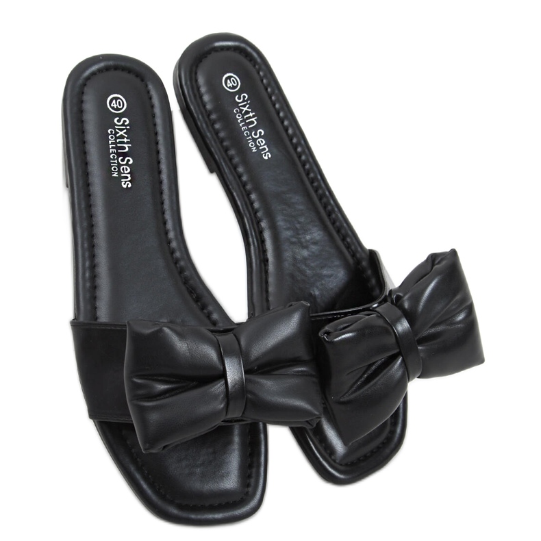 Mili Schwarze Hausschuhe mit Schleife