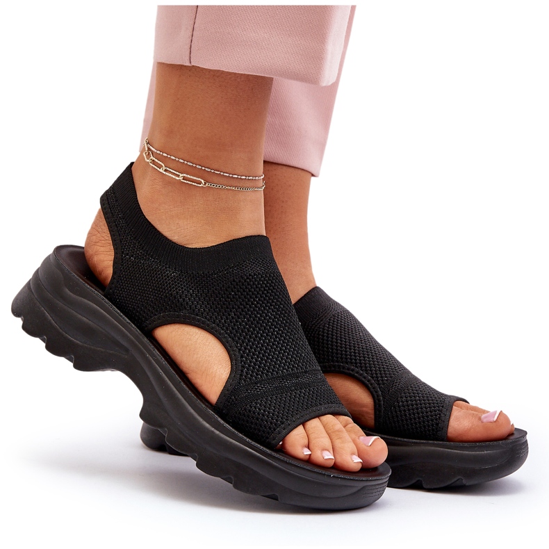Damen-Sportsandalen mit dicker Sohle, Schwarz