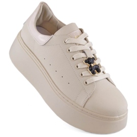 Plateauschuhe aus Leder mit Teddybär Vinceza W JAN276A, beige