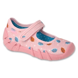 Befado Kinderhausschuhe 109N266 rosa mit bunten Muscheln