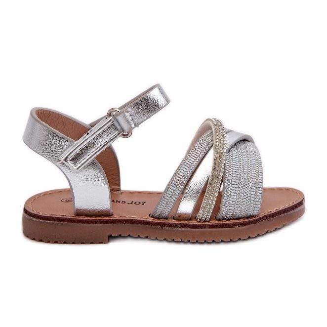 Glänzende silberne Klettsandalen für Kinder Delphina silber-