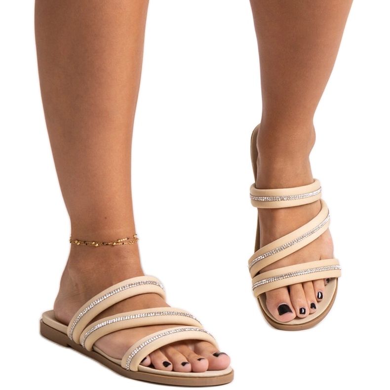 Beigefarbene Flip-Flops mit Strasssteinen von Martinela