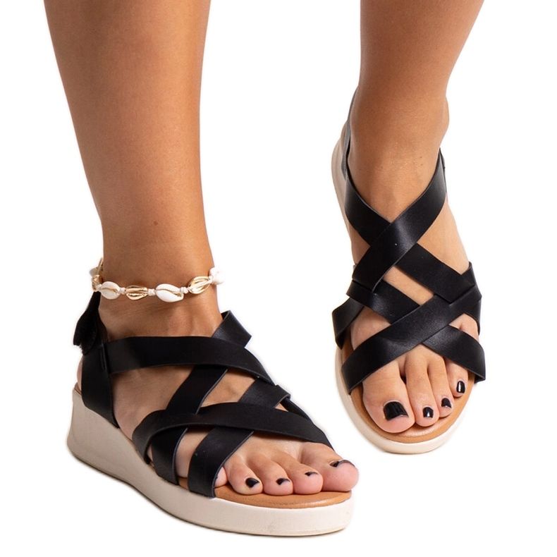 Jamels schwarze Sandalen mit niedrigem Keilabsatz