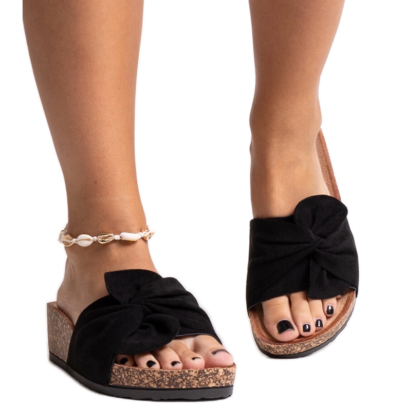 Schwarze Hausschuhe mit Ghaza-Keilabsatz aus Kork