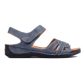 Hellblaue Damensandalen mit niedrigem Keilabsatz