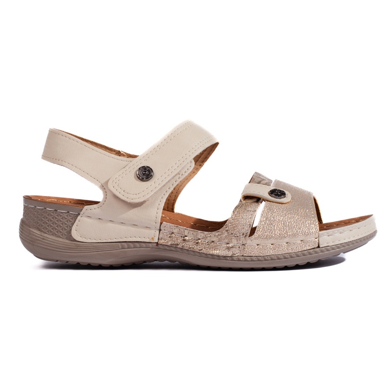 Beige Damensandalen mit Klettverschluss