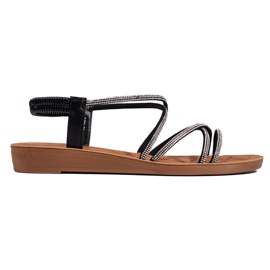 Schwarze Slip-On-Sandalen mit Strasssteinen