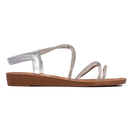 Silberne Slip-On-Sandalen mit Zirkonia