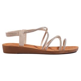 Beigefarbene Slip-On-Sandalen mit Strasssteinen