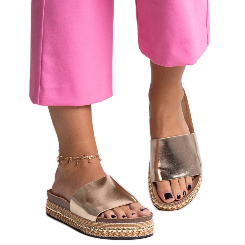 Goldene Flip-Flops mit dekorativer Jasmine-Sohle