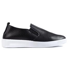 Schwarze durchbrochene Slip-On-Schuhe