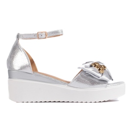 Seastar Silberne Damen-Keilsandalen mit Schleife