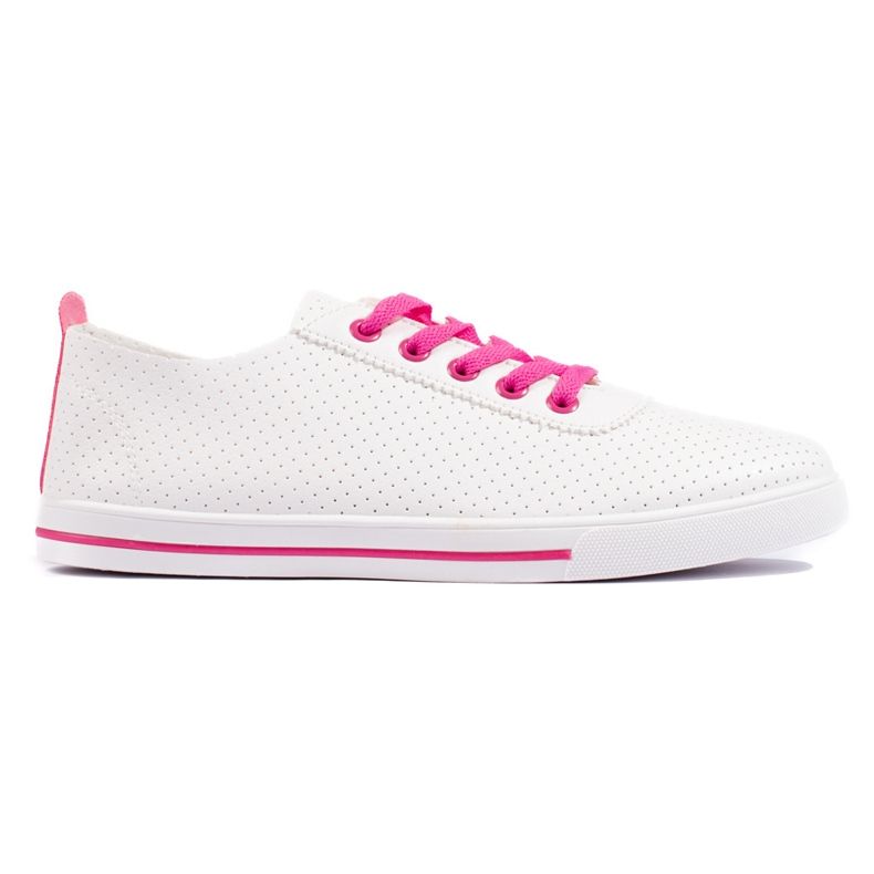 Weiße Damen-Sneaker mit rosa Schnürsenkeln