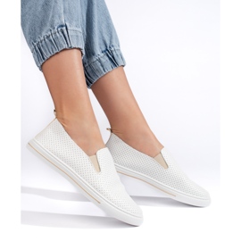 Weiße, durchbrochene Damen-Sneaker beige