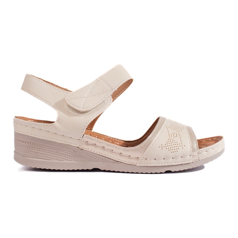 Beige Damensandalen mit Klettverschluss