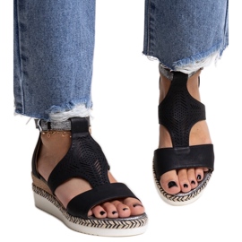 Schwarze Tiuma-Sandalen mit niedrigem Keilabsatz