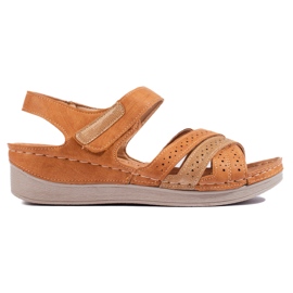 Braune Damensandalen mit Klettverschluss