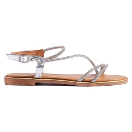 Silberne Damensandalen mit Zirkonia