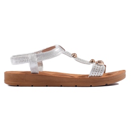 Silberne Damensandalen mit Verzierungen